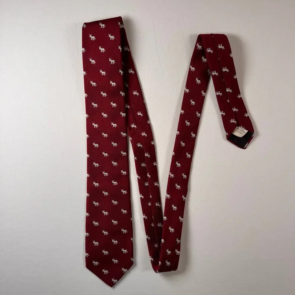 Ram Tie Makers Men’s Necktie Red Donkey Motif Embroidered Novelty Tie Preppy EUC